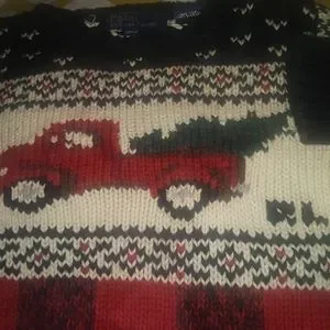 Vtg Rare Polo Ralph Lauren‘92 Christmas Tree Red Truck Plaid Baby Sweater  18M